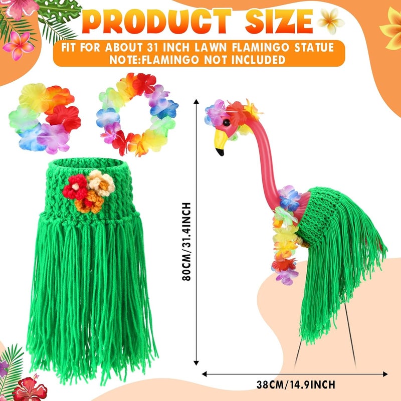 Chicingyou Summer Flamingo Outfits for 31'' Flamingos Costume Hawaiian Knitted Grass Skirt Tropical Grass Hula Statue Skirt for Party Garden Lawn Porch Outdoor Decor, Flamingo Not Included(Green) - Image 3