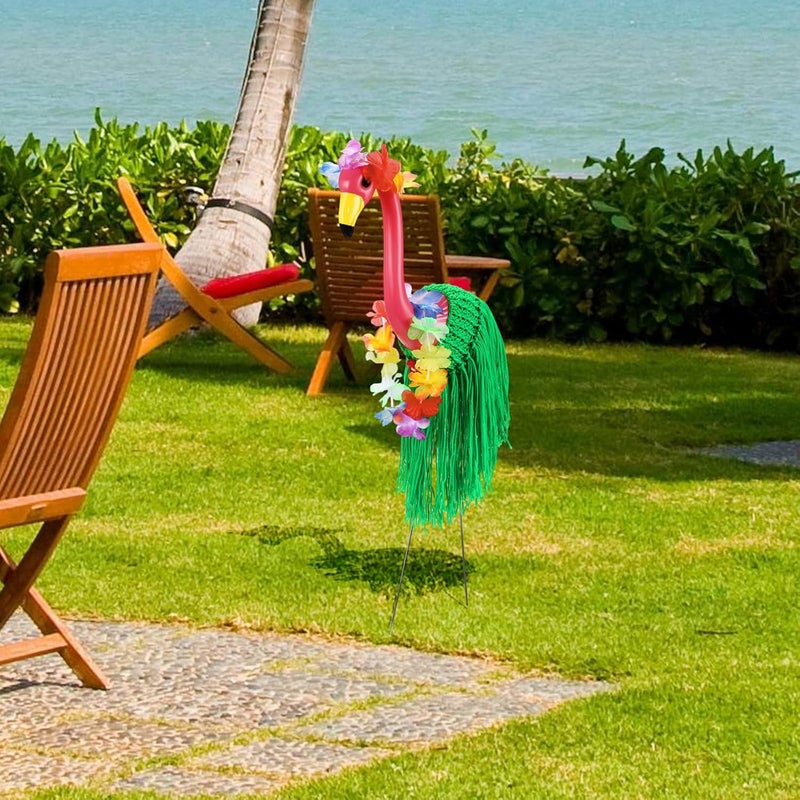 Chicingyou Summer Flamingo Outfits for 31'' Flamingos Costume Hawaiian Knitted Grass Skirt Tropical Grass Hula Statue Skirt for Party Garden Lawn Porch Outdoor Decor, Flamingo Not Included(Green) - Image 5