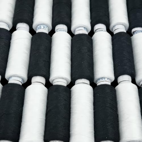RIANZ Pack of 24 Pcs Sewing Thread Spun Polyester Yarn 300 Meters Each for Hand or Sewing Machines (12 Black & 12 White Color) - Image 3