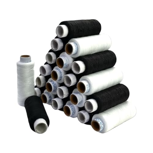RIANZ Pack of 24 Pcs Sewing Thread Spun Polyester Yarn 300 Meters Each for Hand or Sewing Machines (12 Black & 12 White Color) - Image 1