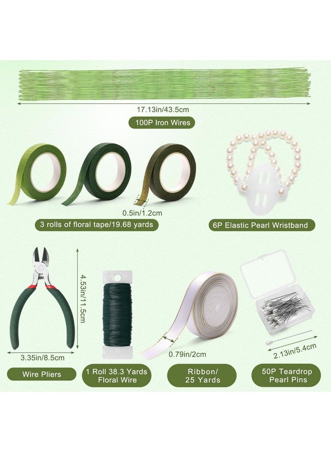 AHIER Corsage Wristlet Band, 213PCS DIY Wrist Corsage Kit with 6P Corsage Bracelet, Wire Cutter and Floral Wire, Green Floral Tape, Pin, Ribbon for Wedding Party Boutonniere Wrist Corsage Supplies - Image 2