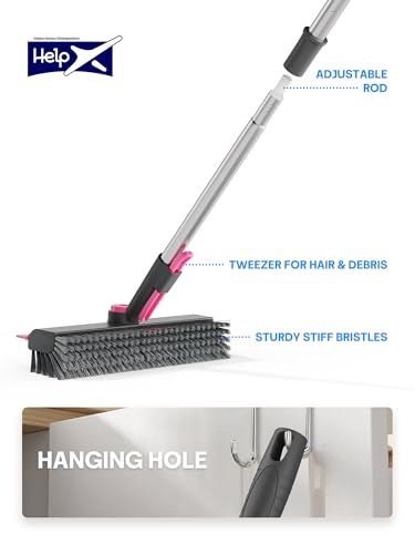 HelpX Floor Scrub Brush with Long Handle, 3 in 1 Multi-angle Swivel Right Angled Bristle Floor Scrubber Brush with Squeegee and Tweezer for Tile Wall Deck Bathroom Patio Garage Kitchen (Pink and Grey) - Image 5