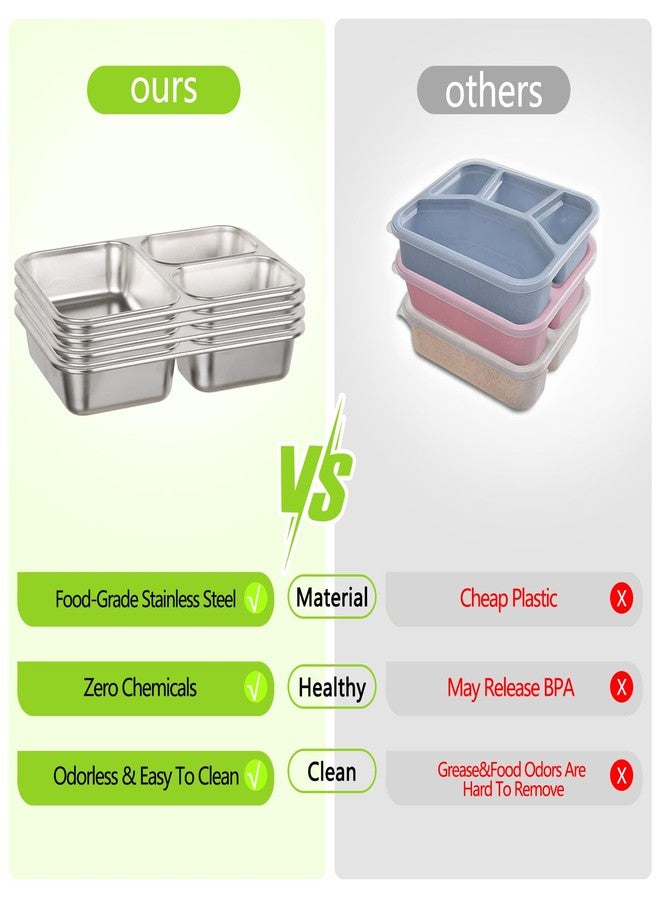PTYTIFY Stainless Steel Bento Box, 3 Compartments Leakproof Stainless Steel Snack Containers, 25 oz Premium 304 Metal Lunch Box for Adults, BPA-Free, Dishwasher Safe (Beige) - Image 4