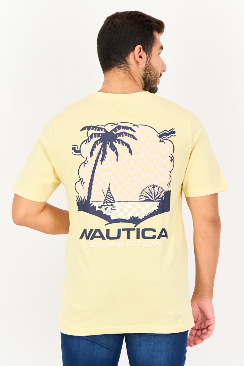 NAUTICA Men Crew Neck Short Sleeve Graphic Print T-Shirt, Pale Yellow - Image 4