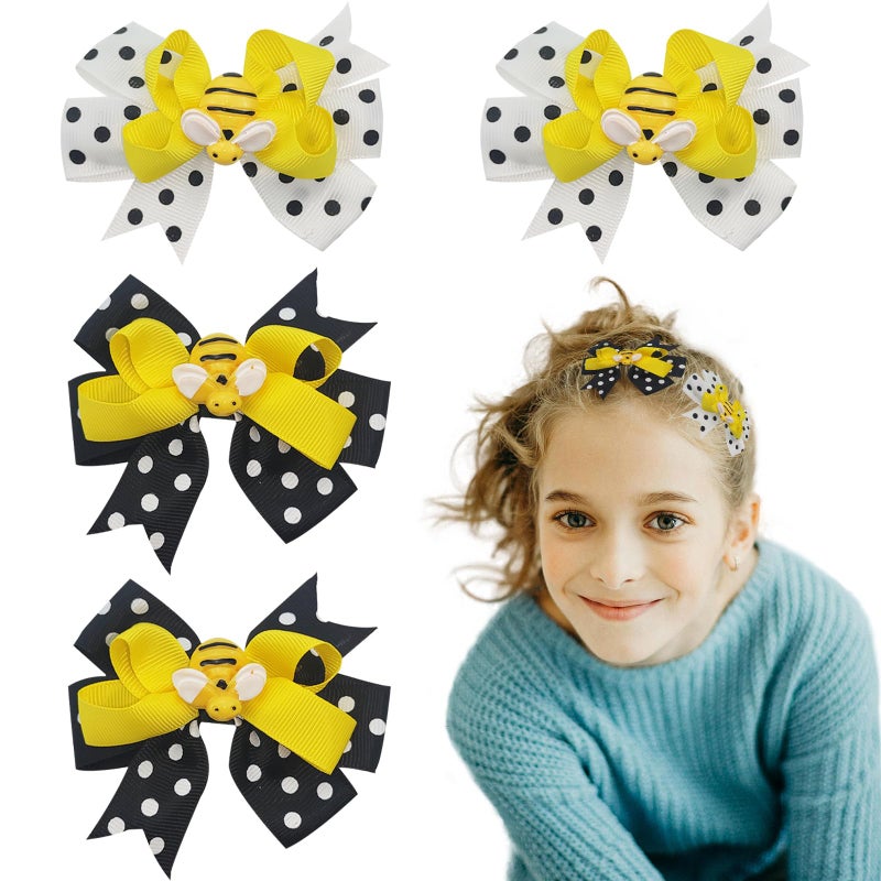 Jaczora 4 PCS Bee Hair Clips Cute Honey Bee Hair Clips with Dot Bows Alligator Hair Pins Barrettes Multicolor Polka Dots Modern Style Perfect for Women Adults Pack of 4