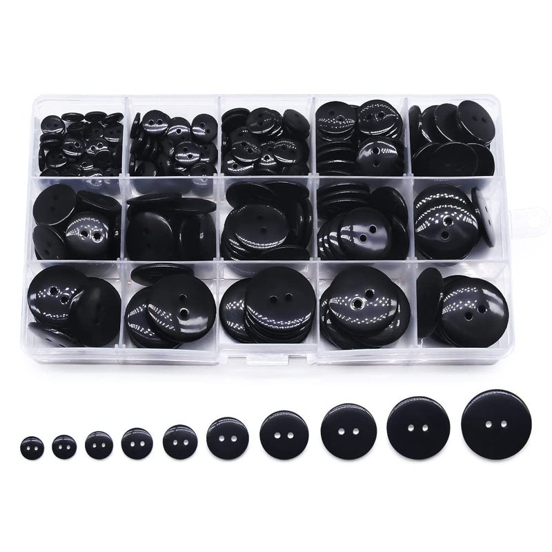 SEMINI Mixed Size 8mm25mm 280Pcs Black Resin Buttons Small Big 2 Holes Buttons Craft Buttons for SewingWomen Men Children ClothingDIY CraftsDecoration SZ023 Black 2 Hole