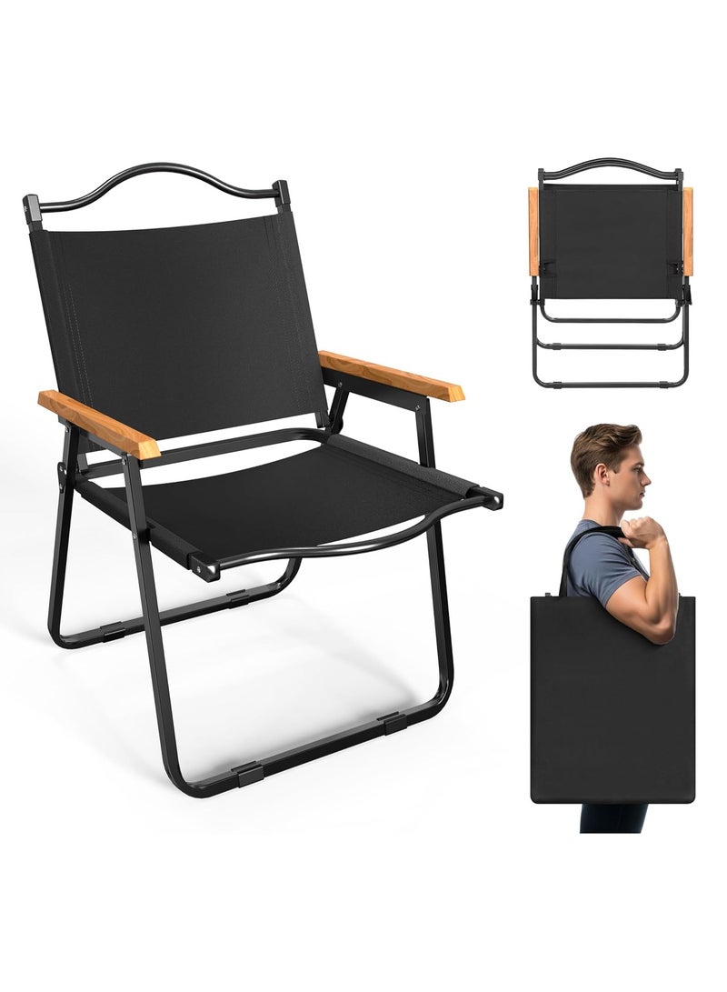 Arabest Folding Camping Chair, Beach Chair with Beech Wood Armrests, Thickened Carbon Steel Material, Stable Load-Bearing, Suitable for Camping, Fishing, Beach - Image 4