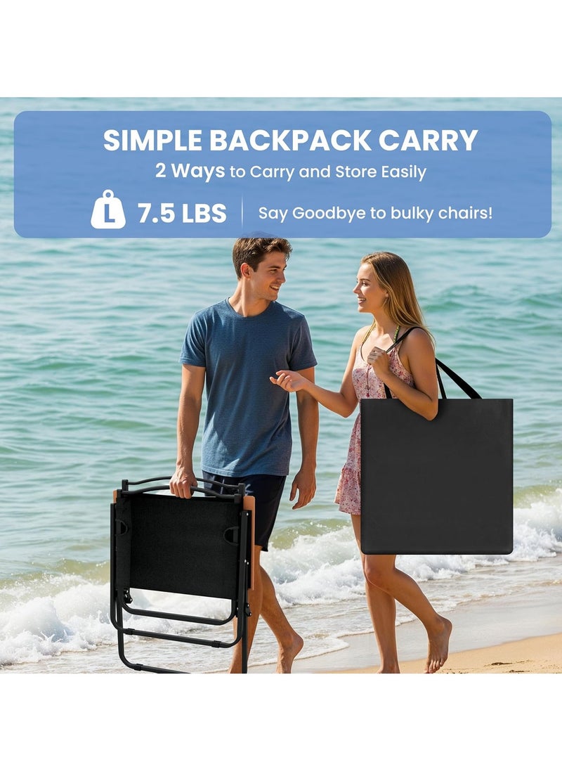 Arabest Folding Camping Chair, Beach Chair with Beech Wood Armrests, Thickened Carbon Steel Material, Stable Load-Bearing, Suitable for Camping, Fishing, Beach - Image 5