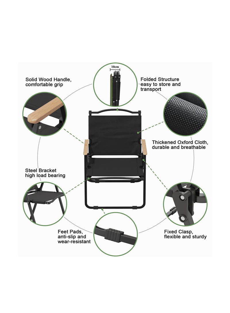 Arabest Folding Camping Chair, Beach Chair with Beech Wood Armrests, Thickened Carbon Steel Material, Stable Load-Bearing, Suitable for Camping, Fishing, Beach - Image 2