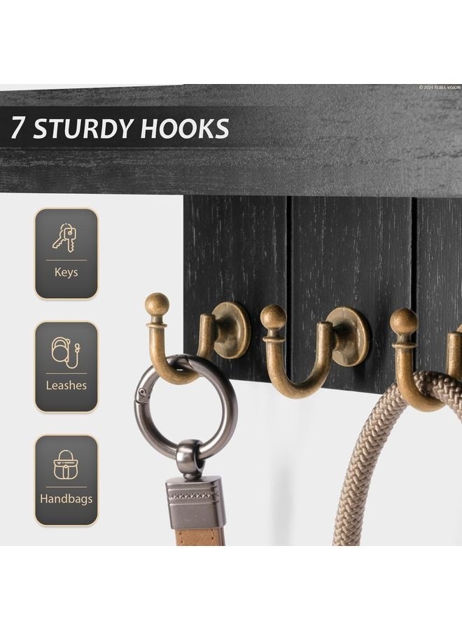 HOMESTAR Decorative Key and Mail Holder for Wall - Farmhouse 15 Inches Floating Shelf with 7 Sturdy Key Hooks for Home Entryway Wall Decor - Rustic Key Racks (Black) - Image 5