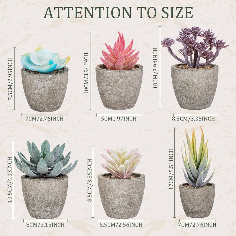FineCheer Set of 6 Artificial Succulents Potted - Realistic Mini Fake Cactus Plants in Paper Pulp Pots, 2-4'' Mixed Sizes for Farmhouse Shelf, Bathroom, Coatrack Shelf, Bedroom Indoor(Vivid Style) - Image 2
