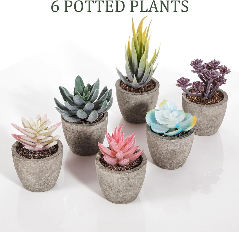 FineCheer Set of 6 Artificial Succulents Potted - Realistic Mini Fake Cactus Plants in Paper Pulp Pots, 2-4'' Mixed Sizes for Farmhouse Shelf, Bathroom, Coatrack Shelf, Bedroom Indoor(Vivid Style) - Image 3