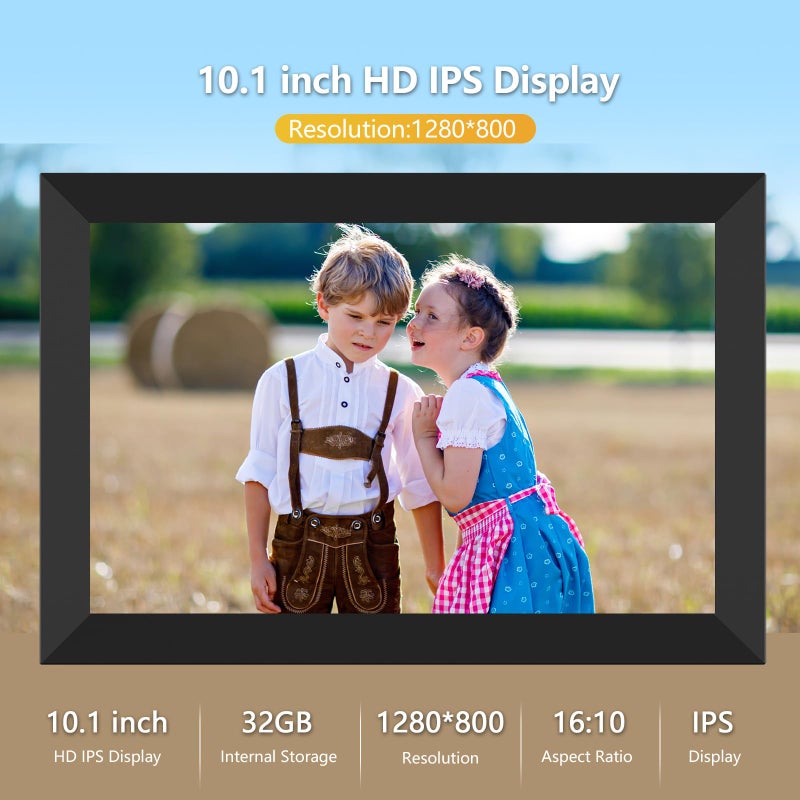 YENOCK FRAMEO Digital Photo Frame WiFi 32GB 10.1 Inch 1280x800 IPS Touch Screen Digital Picture Frame Easy Setup Share Photo or Video via Frameo APP  - Image 2