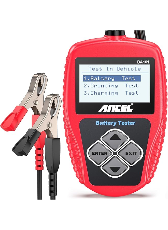 ANCEL BA101 Car Battery Tester 12V - Digital Automotive Batteries & Alternator Diagnostic Tool, 100-2000 CCA Load Capacity, Charging & Cranking Analysis for Motorcycle, Truck, Boat, RV, Marine & More