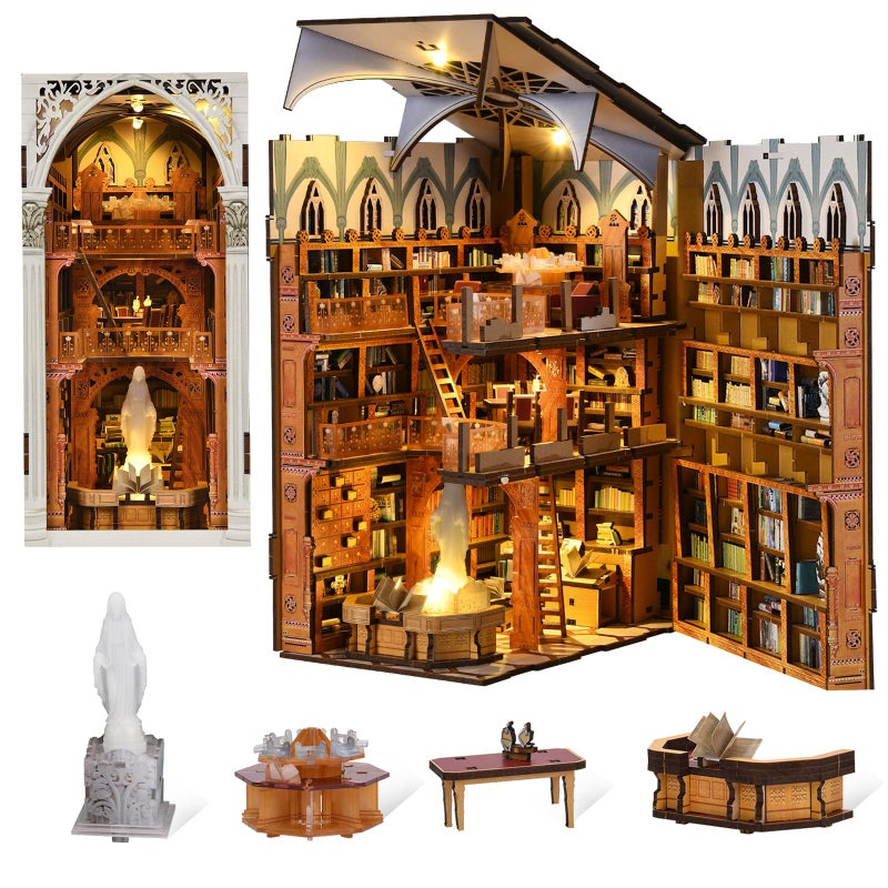 CCCDF Book Nook Kit, DIY Miniature House Kit 3D Wooden Puzzle for Adults Booknook Kit with Dust Cover Book Decor Bookshelf Decoration Decorative Bookends Women Craft Gifts for Teens (Public Library) - Image 1