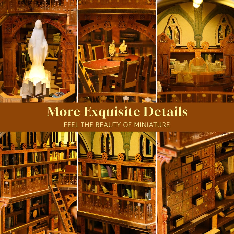 CCCDF Book Nook Kit, DIY Miniature House Kit 3D Wooden Puzzle for Adults Booknook Kit with Dust Cover Book Decor Bookshelf Decoration Decorative Bookends Women Craft Gifts for Teens (Public Library) - Image 4