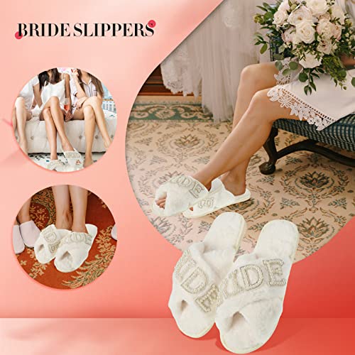 Jiuguva Bride Slippers for Wedding Day White Bridesmaid Slippers Mother of the Bride Gifts for Bridal and Bachelorette Party(Size 9-10,Creamy White) - Image 5