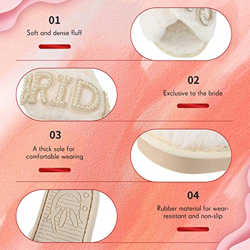 Jiuguva Bride Slippers for Wedding Day White Bridesmaid Slippers Mother of the Bride Gifts for Bridal and Bachelorette Party(Size 9-10,Creamy White) - Image 3