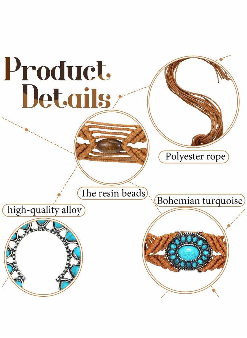 Turquoise Woven Waist Belt and Bohemian Jewelry Set for Women, Featuring Drop Statement Post Earrings - 2 Piece Accessory Collection. - Image 3