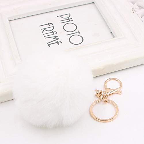 LUVI Artificial Faux Rabbit Fur Keychain Fluffy Plush Ball PomPom Ball Charm Key Chain Purse Decoration Cute Car Key Decor Puff Purse Decor Handbag Bag Charm Decoration for Women Girls White - Image 2