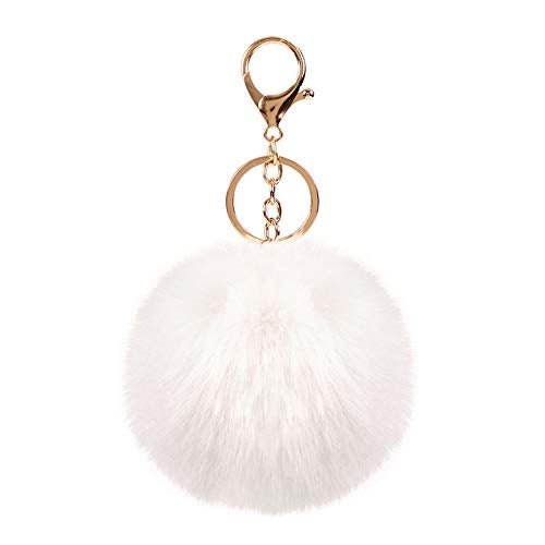 LUVI Artificial Faux Rabbit Fur Keychain Fluffy Plush Ball PomPom Ball Charm Key Chain Purse Decoration Cute Car Key Decor Puff Purse Decor Handbag Bag Charm Decoration for Women Girls White - Image 1