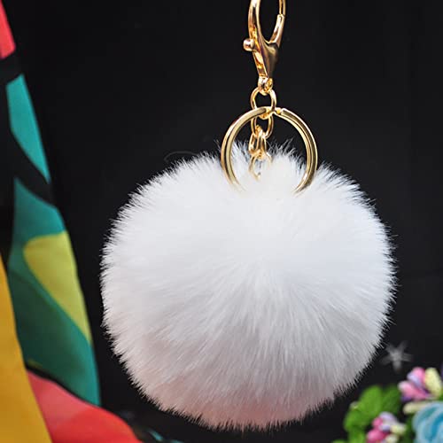 LUVI Artificial Faux Rabbit Fur Keychain Fluffy Plush Ball PomPom Ball Charm Key Chain Purse Decoration Cute Car Key Decor Puff Purse Decor Handbag Bag Charm Decoration for Women Girls White - Image 5