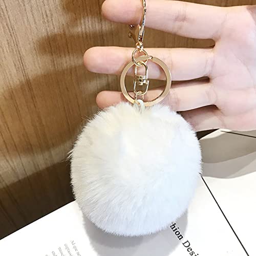 LUVI Artificial Faux Rabbit Fur Keychain Fluffy Plush Ball PomPom Ball Charm Key Chain Purse Decoration Cute Car Key Decor Puff Purse Decor Handbag Bag Charm Decoration for Women Girls White - Image 3