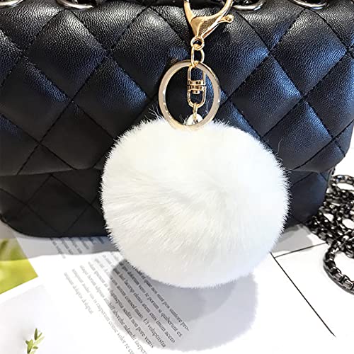 LUVI Artificial Faux Rabbit Fur Keychain Fluffy Plush Ball PomPom Ball Charm Key Chain Purse Decoration Cute Car Key Decor Puff Purse Decor Handbag Bag Charm Decoration for Women Girls White - Image 4
