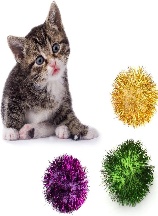 AUEAR, 12 Pack 2 Inch Sparkle Ball Shiny Glitter Tinsel Pom Poms Interactive Cat Balls for Kittens (4 Colors, 12 Inch-12 Pack) - Image 2
