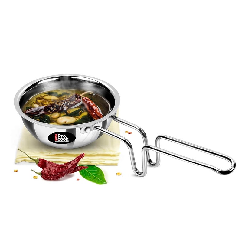 MILTON Pro cook مقلاة ميلتون برو-كوك تادكا 12 سم (370 مل) - مقلاة ثلاثية الطبقات من الفولاذ المقاوم للصدأ، متوافقة مع المواقد الحثية والغازية، مثالية للعدس والتوابل، بمقبض طويل وسطح أملس - Image 1