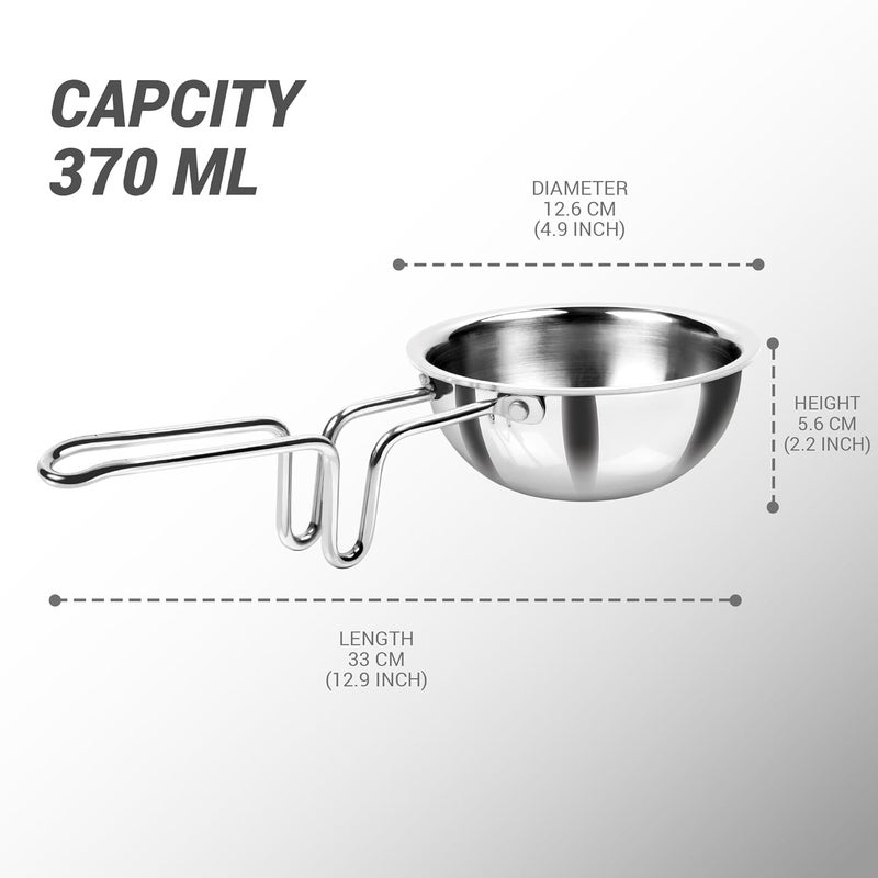 MILTON Pro cook مقلاة ميلتون برو-كوك تادكا 12 سم (370 مل) - مقلاة ثلاثية الطبقات من الفولاذ المقاوم للصدأ، متوافقة مع المواقد الحثية والغازية، مثالية للعدس والتوابل، بمقبض طويل وسطح أملس - Image 5