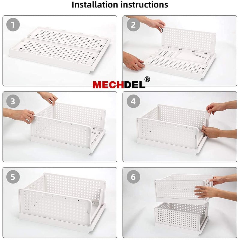 MECHDEL Wardrobe Organizer for StoragePolypropylene Foldable Stackable Closet BasketCupboard Organizer for ClothesMounted Closet Systems FOLDABLE BASKETWHITE 4PCS - Image 3