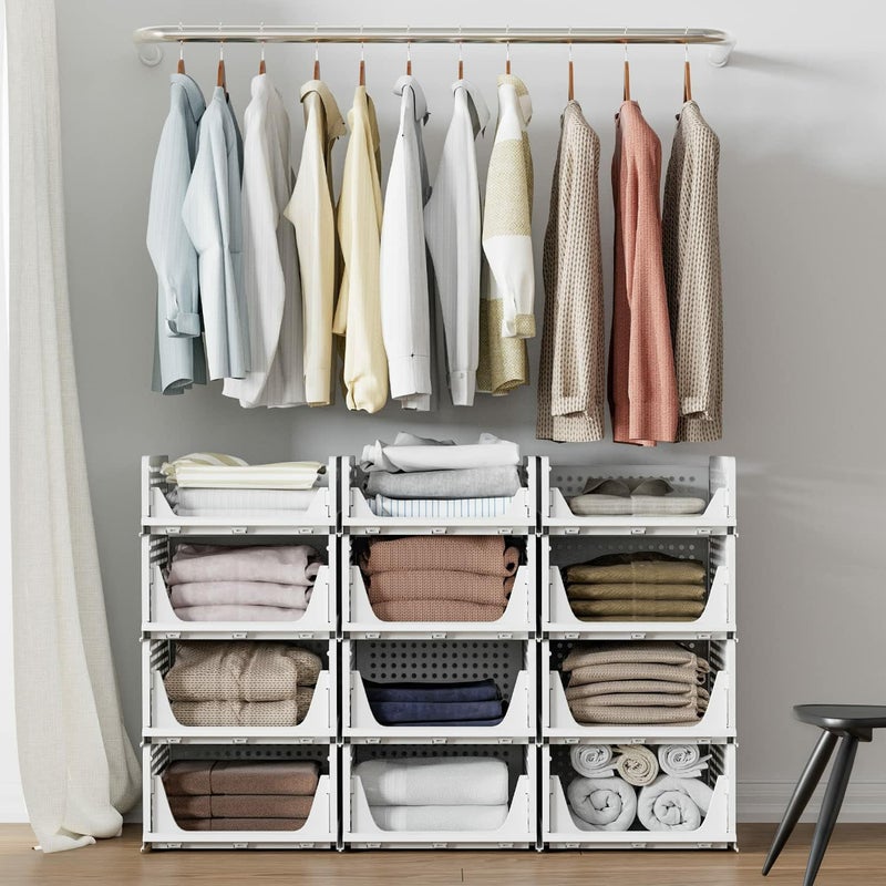 MECHDEL Wardrobe Organizer for StoragePolypropylene Foldable Stackable Closet BasketCupboard Organizer for ClothesMounted Closet Systems FOLDABLE BASKETWHITE 4PCS - Image 4