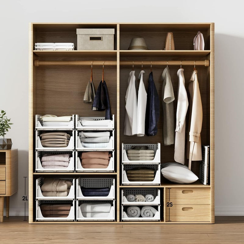 MECHDEL Wardrobe Organizer for StoragePolypropylene Foldable Stackable Closet BasketCupboard Organizer for ClothesMounted Closet Systems FOLDABLE BASKETWHITE 4PCS - Image 5
