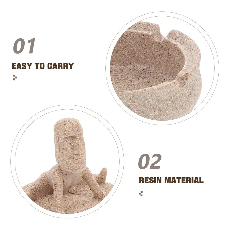Round Resin Ashtray With Cover For Home Office Desktop Sandstone Color - Image 4