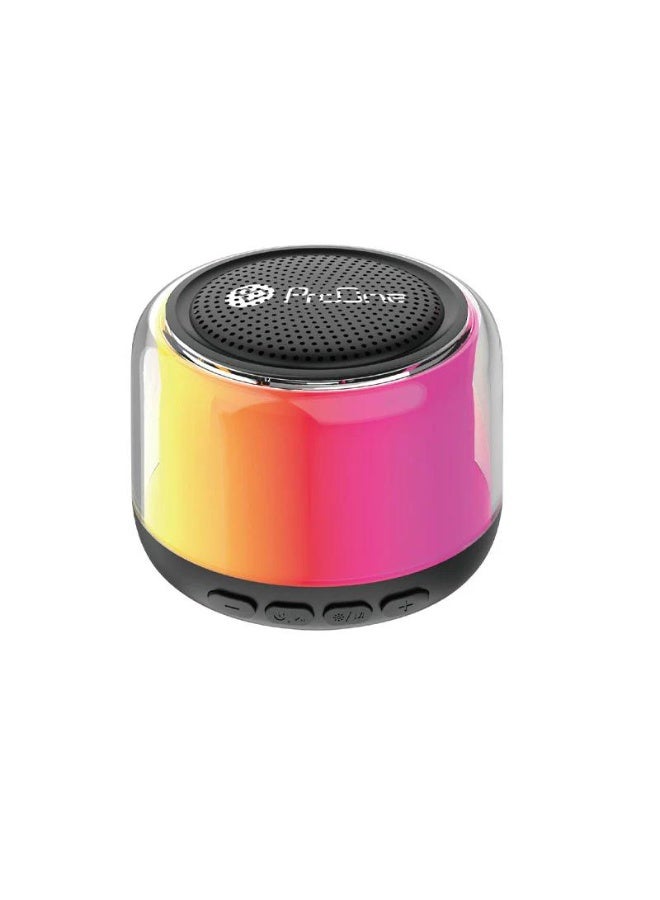 برو واحد ProOne PSB4335 is a compact portable Bluetooth 5.3 speaker with 3W output, RGB lighting, and a 52mm driver, featuring a 400mAh battery that offers up to 2 hours of playtime, Type-C fast charging in about 1 hour, and a 10m wireless range, while also supporting TWS stereo pairing, Bluetooth calling, TF card support up to 32GB, and MP3/WAV audio playback. - Image 3
