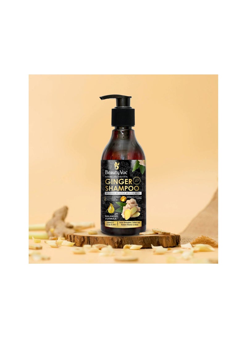 BEAUTY VOC - Ginger Shampoo Infused with the Natural Goodness of Ginger Extract for Gentle Cleansing and Nourishment, Promoting a Healthy Scalp and Voluminous, Shiny Hair, 250ml - Image 1