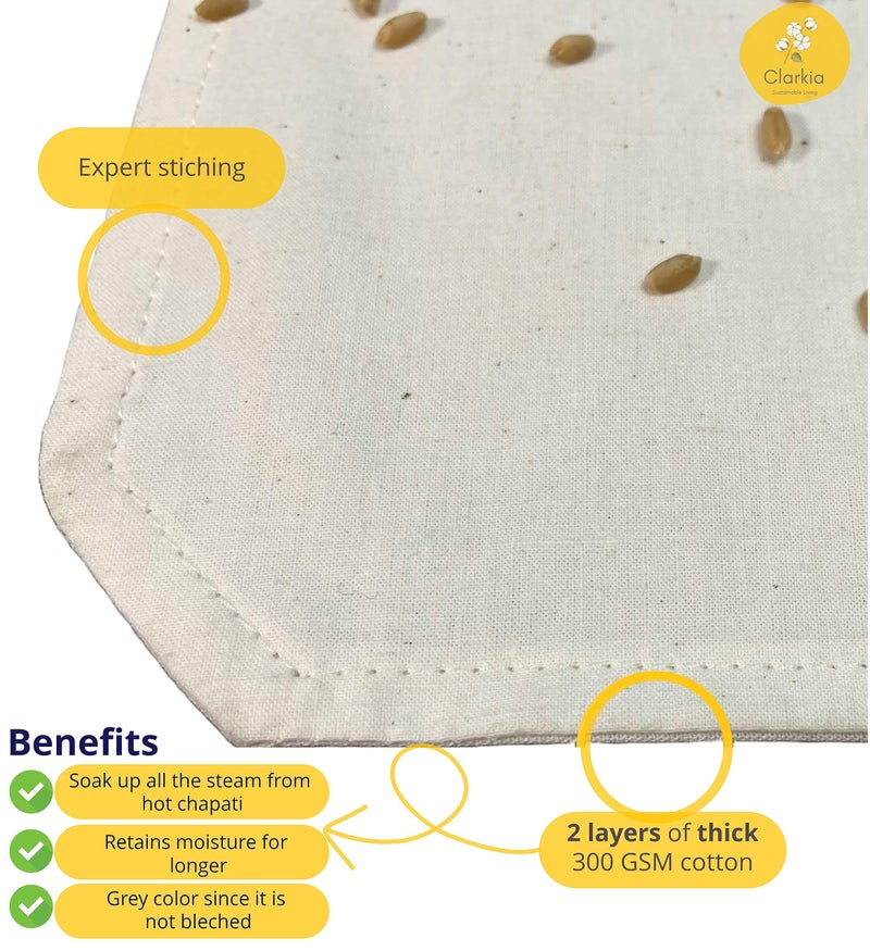 Clarkia 5 Pieces Cotton Double Layer Roti Wrap with Flaps - Muslin Cloth for Chapati and Hot Case Kitchen - Roti Cloth - Image 4