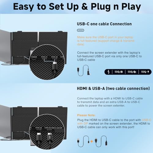 KEFEYA Laptop Screen Extender, 14" FHD 1080P Portable Monitor for Laptops, 0.19" Ultra-Thin Laptop Monitor Extender for 13-17" with USB-C/HDMI Port, Plug n Play for Windows/Mac/Android/Switch/PS5 - Image 5