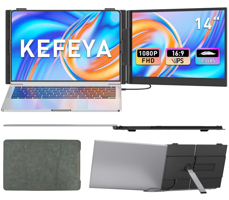 KEFEYA Laptop Screen Extender, 14" FHD 1080P Portable Monitor for Laptops, 0.19" Ultra-Thin Laptop Monitor Extender for 13-17" with USB-C/HDMI Port, Plug n Play for Windows/Mac/Android/Switch/PS5 - Image 1