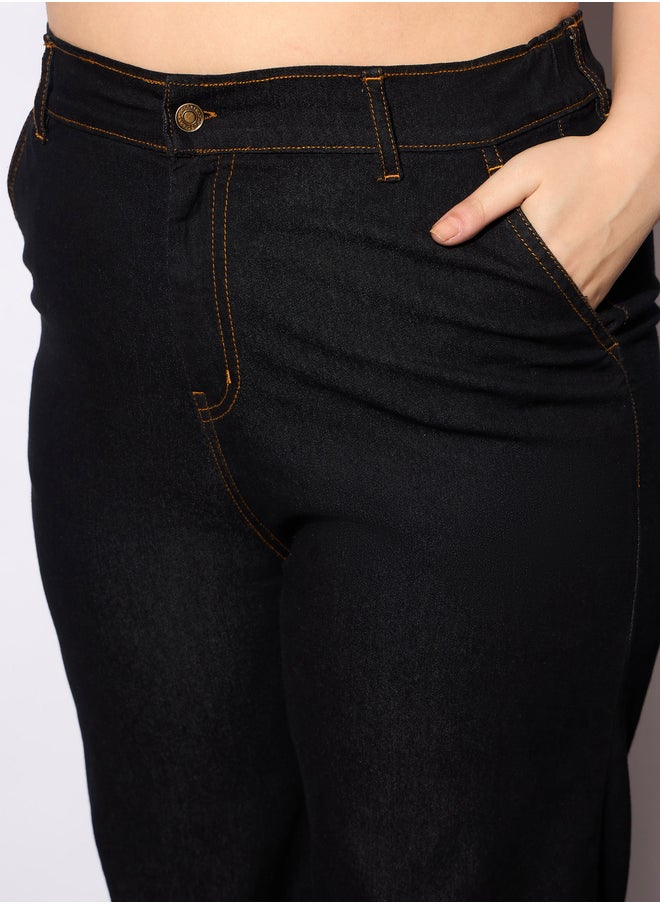 SASSAFRAS Plus Size Plain Denim Peplum Top and Jeans Co-Ords  - Image 5