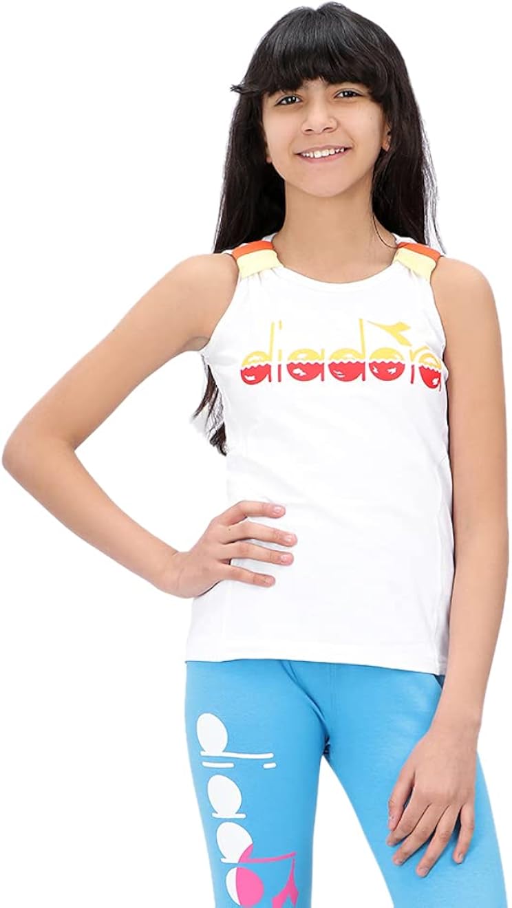 Diadora Logo Print Gathered Shoulder Cotton Tank Top for Girls