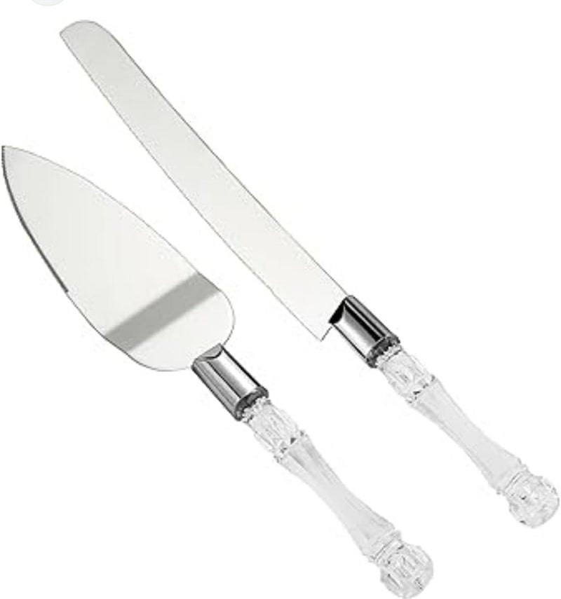 Shoppers Hub PNQ Set of 2PC SS Baking & Pastry Serving Tools Set with Acrylic Handle | Cake Cutting Knife + Spatula Lifter Set for Cakes, Pastries, Pizzas & Pies. (Set of 2PC)  - Image 1