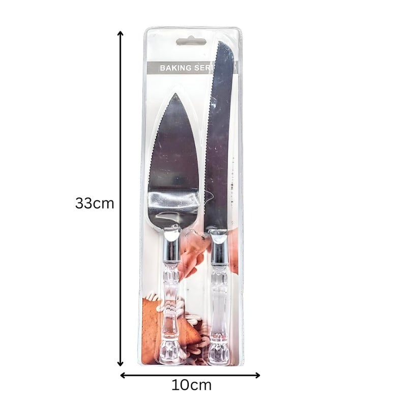 Shoppers Hub PNQ Set of 2PC SS Baking & Pastry Serving Tools Set with Acrylic Handle | Cake Cutting Knife + Spatula Lifter Set for Cakes, Pastries, Pizzas & Pies. (Set of 2PC)  - Image 2