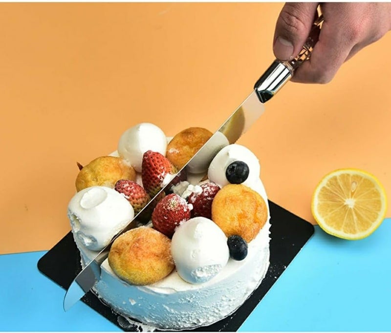 Shoppers Hub PNQ Set of 2PC SS Baking & Pastry Serving Tools Set with Acrylic Handle | Cake Cutting Knife + Spatula Lifter Set for Cakes, Pastries, Pizzas & Pies. (Set of 2PC)  - Image 4