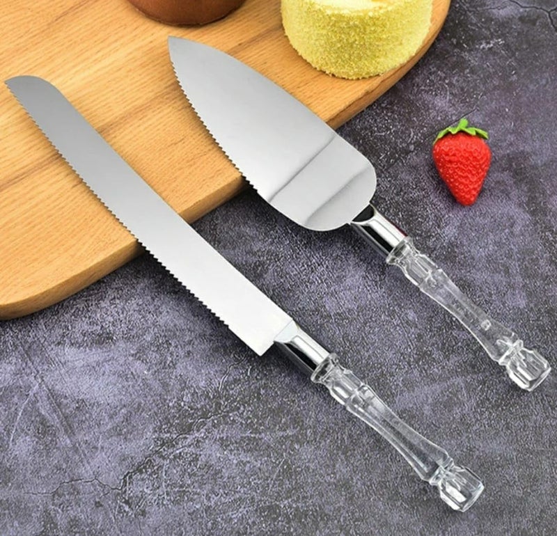 Shoppers Hub PNQ Set of 2PC SS Baking & Pastry Serving Tools Set with Acrylic Handle | Cake Cutting Knife + Spatula Lifter Set for Cakes, Pastries, Pizzas & Pies. (Set of 2PC)  - Image 3