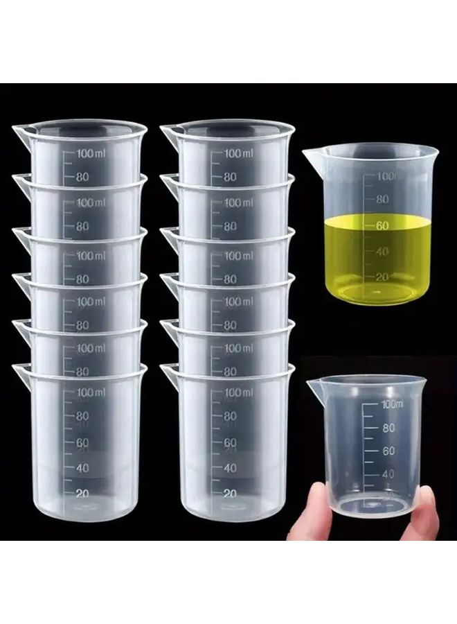 10pcs 100ml Measuring Cups Transparent Plastic Chemical Kitchen Lab Supplies - Image 2