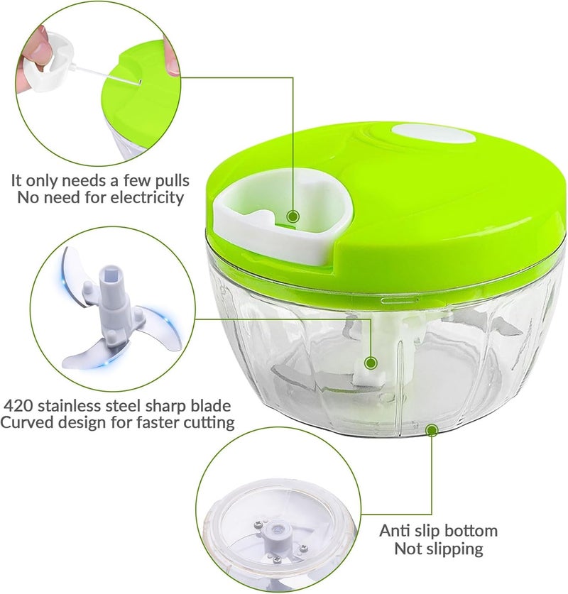 G.v Manual Garlic Chopper Mincer,Food Processor Vegetable Chopper, Portable Hand Pull String Garlic Mincer Onion Cutter for Veggies, Fruits, Nuts, Herbs (green) - Image 3
