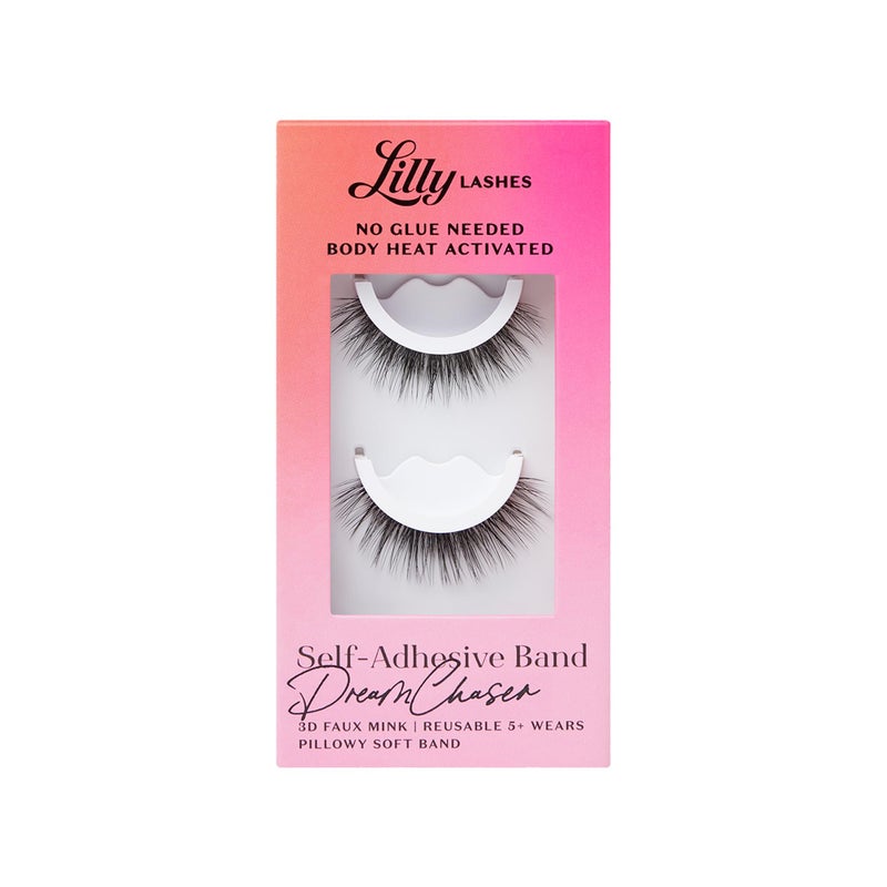 Lilly Lashes Self Adhesive Eyelashes (Half Lashes), No Lash Glue Needed, Body Heat Activated Press on Lashes, Reusable Self Adhesive Eyelashes Up to 5x, Easy to Apply & Remove (DreamChaser)