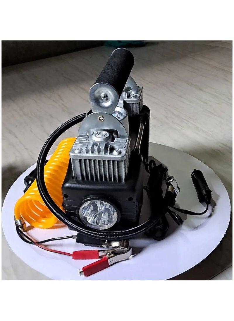 ماركة غير محددة منفاخ إطارات ضاغط هواء مزدوج الأسطوانة محمول مع مصباح يدوي LED، مضخة هواء مدمجة 12 فولت لإطارات السيارات، مضخة إطارات معدنية شديدة التحمل 160 رطل لكل بوصة مربعة لسرير هوائي لشاحنة مقطورة على الطرق الوعرة.  - Image 5